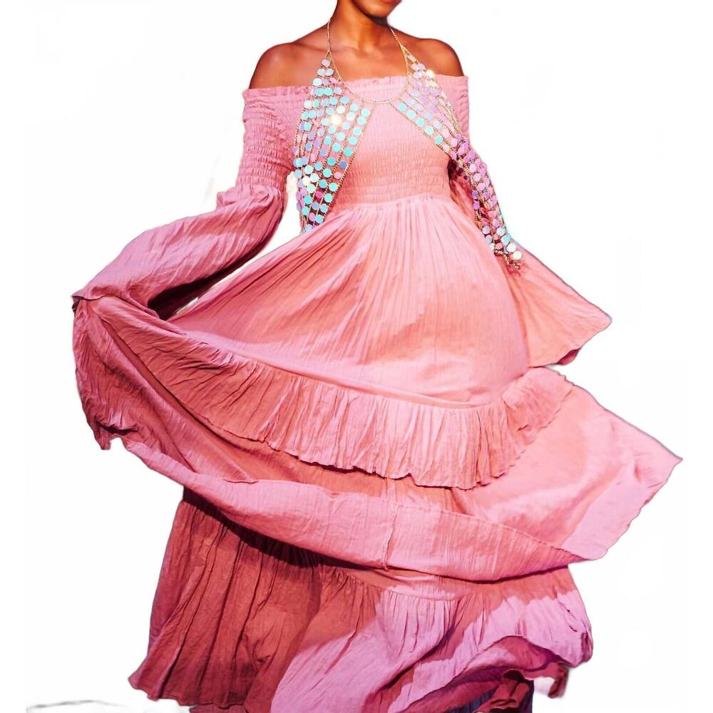 NEW ZINNIA PEARL women's sexy shoulders maxi dress in lilac